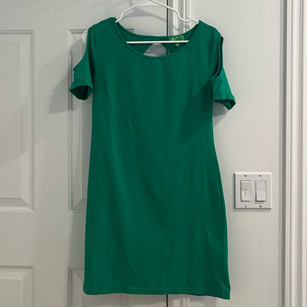 V Fish Kelly Green Cold Shoulder Dress